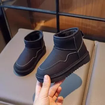 New Children s Snow Boot Winter Warm School Boots for Girls Leather Plush Kids Causal Boys Ankle Cotton Boots Fashion Breathable 26 хаки