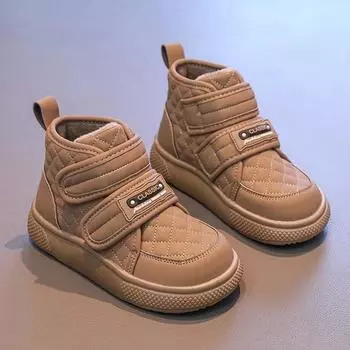 Новые детские зимние ботинки для девочек, классические трендовые модные хлопковые ботинки для малышей, универсальные повседневные плюшевые ботинки с толстой подошвой 26 чёрный