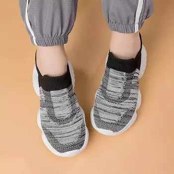 New Children Sneakers for Boys Mesh Breathable Running Sports Shoes Kids Girls Flat Casual Shoes Fashion Knitted Running Shoes 26 бежевый