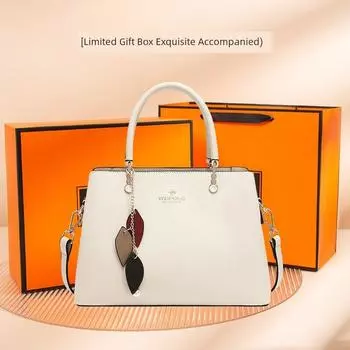 New Chinese Birthday Gift Ladies Mom Bag Embroider D creamy-white + yellow gift box