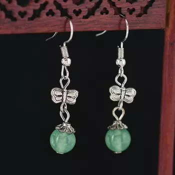 New Chinese butterfly agate earrings niche design national style earrings retro simple exquisite long earrings women