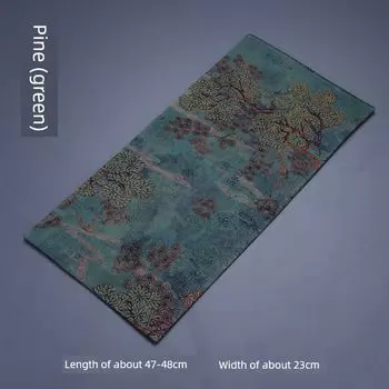 New Chinese Fabric Zen Waterproof Dry Pour Small Tea Mat Brocade Painted Tea Cloth Tea Mat Retro Insulated Double-Sided Table Runner Pine (green)