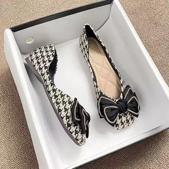 New Chinese flat shoes fairy flat 2024 new single shoes bow light mouth square head beanie soft sole light 35 абрикосовый