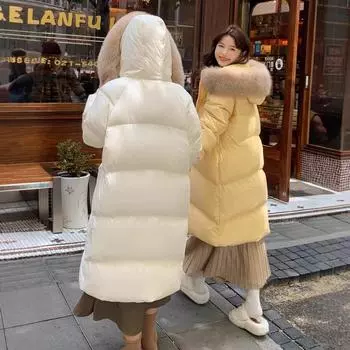 New Chinese Fur Collar Long Down Jacket for Women s High-end 2025 New Buckle High-end White Duck Down Jacket for Women S (90-60 kg)