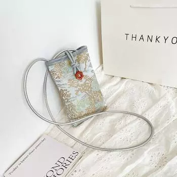 New Chinese Mini Cell Phone Bag Women s 2025 Summer New Arrival Fashion Embroidered Small Square Bag Minimalist Easiest for Match Messenger Bag Brown buckle Blue