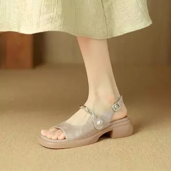 New Chinese open-toed sandals women s summer new retro versatile platform sandals with one word 35 чёрный