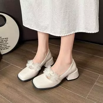 New Chinese Pumps Women s Spring and Autumn New French Temperament Gentle Fairy Evening Breeze Block Heel Mary Jane High Heels 35