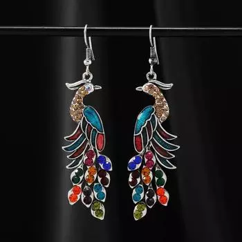 New Chinese retro ethnic style peacock painted earrings exquisite diamond-encrusted long fringed earrings high-end earrings women