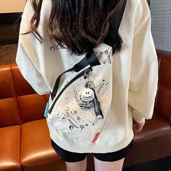 New Chinese Rhinestone Chest Bag Women 2025 New Versitile Fashion Shoulder Bag Oxford Cloth Lightweight Sports Messenger Bag Light Starry Sky + send smiley face pendant