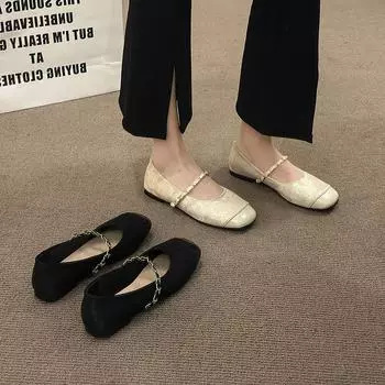 New Chinese style 2024 new flat bottom shallow mouth one word Korean version gentle evening wind versatile temperament single shoes trendy 35 чёрный