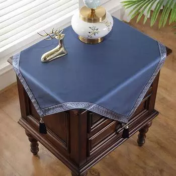 New Chinese Style Bedside Table Cover Cloth Tablecloth Square Square Square Towel Small Square Table Dirt-Proof Cover Cover Corner Cabinet Fabric Dark blue 50*50cm