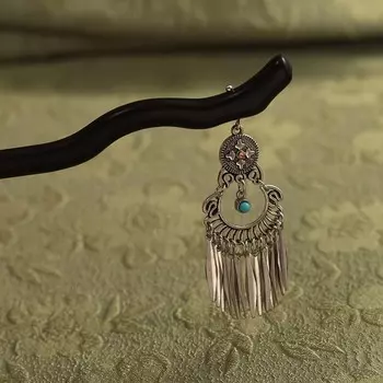 New Chinese Style Black Wooden Tassel Hair Stick For Women Elegant Metal U-shaped Hairpin Hanfu Hair Stick Hair Accessories