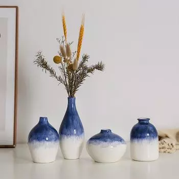 New Chinese Style Blue and White Hand-painted Ceramic Vase Simple Flower Arrangement Ornaments Office Homestay Soft Decoration