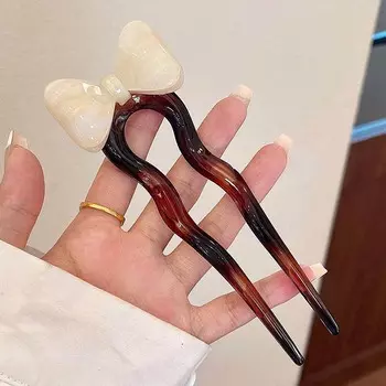 New Chinese Style Bow U-shaped Hairpin Hair Sticks for Women Vintage Design Wave Updo Hair Clasp Accessories Headdress