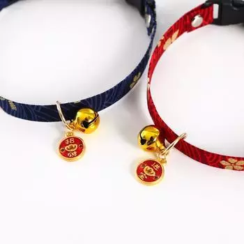 New Chinese Style Cat Dog Collar Adjustable Pet Lucky Health Blessing Collar Necklace Embroidery Print Kitten Puppy Accessories