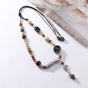 New Chinese style ceramic collarbone chain women s simple niche high-end sense summer retro literary and versatile necklace accessories