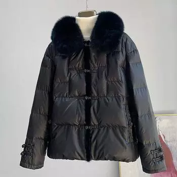 New Chinese Style Fox Fur Collar Removable Fur Down Jacket Short Mink Hair White Duck Down Winter Coat Women XL