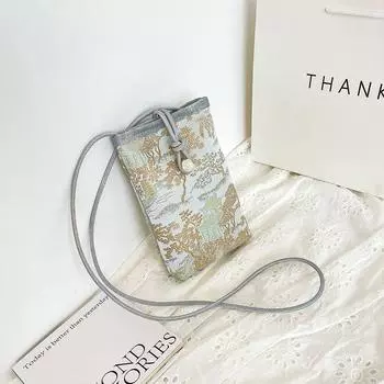 New Chinese Style Mobile Phone Bag Mini Small Bag Female 2025 New Arrival Trendy Summer Casual Versatile Crossbody Coin Purse White buckle Blue