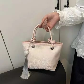 New Chinese style national style bag women s 2025 new leisure spring and summer shoulder messenger bag premium bucket bag хаки