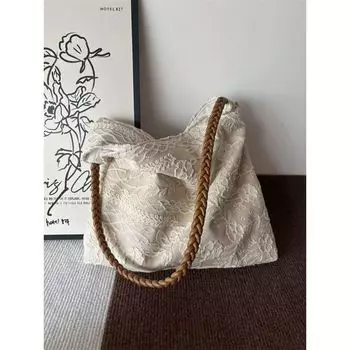 New Chinese Style Retro Shoulder Underarm Bag Women 2025 New Arrival Artsy Embroider Handbag Niche Style Easy Matching Tote Bag Beige White