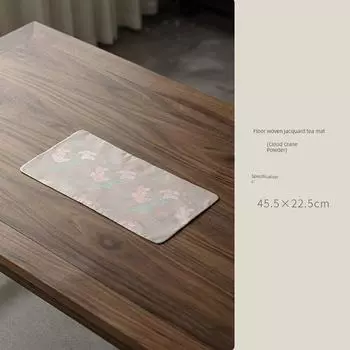 New Chinese Style Tea Mat Women s Exquisite Table Runner Aesthetic Fabric Tea Table High-Grade Long Shape Waterproof Tea Mat Double-Sided Available Woven Jacquard Long Tea Mat-Cloud Crane Powder