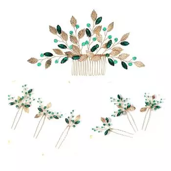 New Chinese style Xiuhe bridal headdress leaf rhinestone hair comb pin high-end hair accessories hairpin comb set