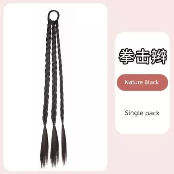 New Chinese Twist Braid Ancient Style Han Chinese Clothing for Kids Boxing Braid Girl Grip Fluffy Bun Hair Bag Wig Boxing Braid Nature Black Single Pack