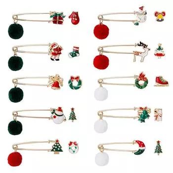 New Christmas 2-piece Brooch Set, Snowman Bell, Elk Moon Hairball Pin, Breast Buckle