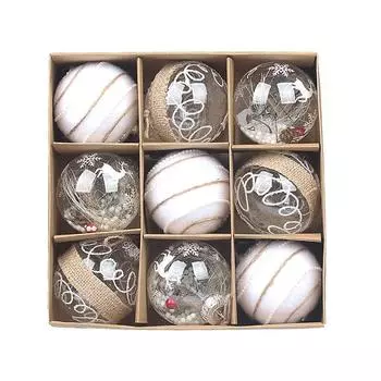 New Christmas 8CM Christmas Ball Handmade Hemp Rope Transparent Ball Christmas Tree Pendant Hang Ball Decoration Set