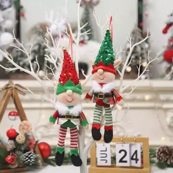 New Christmas Elf Doll Gnomes Plush Decoration Hanging Ornaments Xmas Tree Shop Window Decor Cute Elf Pendant Kids Gift New Year 1PC зелёный