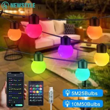 New Christmas LED Colorful String Light APP Smart Outdoor Waterproof RGB Garland Lamp 10M 50 Bulbs Wedding Halloween Light Decor
