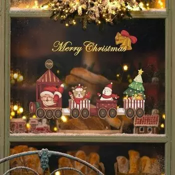 New Christmas Train Cartoon Holiday Elderly Deer Snowflake Wall Glass Self-adhesive Paper Home Living Room Decoration Painting