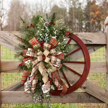 New Christmas Winter Wreath Farmhouse Wagon Wheel Christmas Door Front Aesthetic Decoration Wreath Home Decoration Accessories