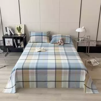 New Class A All-cotton Yarn-dyed Washed Cotton Plaid Single Bed Sheet Mattress Cover Skin Friendly Soft and Comfortable Bedding Only 2 pillowcases