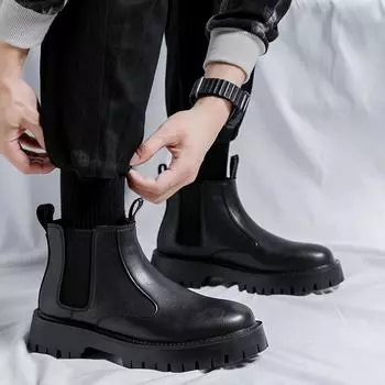 New Classic Retro Thick Soled Leather Chelsea Boot Men Fashion Boot Men Casual British Style Bootanti-slip Wearable Comfort Boot 38 чёрный