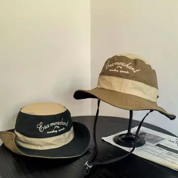 New climbing hat men s and women s double color bucket hat outdoor UV protection sunshade drawstring sun hat M56-58cm чёрный