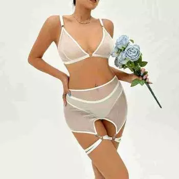 Новая одежда, комплект с бюстгальтером, сексуальная сетчатая подвязка с открытой спиной, женское эротическое нижнее белье S