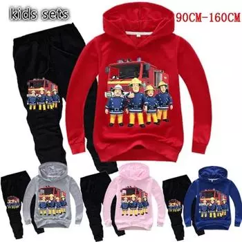 New Clothes Set A Rescue Team Fireman Sam Children Tracksuit Kids Clothing Suit Boys and Girls Hoodie + Pants 100CM