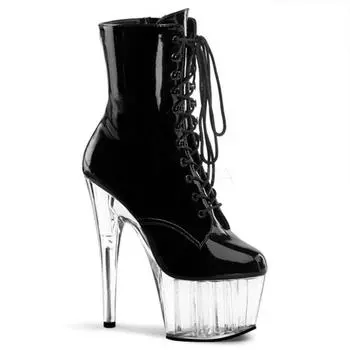 New club jumping shoes transparent sole shoes thin heel high boots super high heel 17cm 34 чёрный