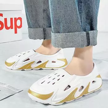 New coconut sandals men s summer wear stepping on shit feeling men s bag head beach shoes Internet celebrity hollow hole shoes 45 белый