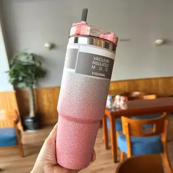 New Cold Coffee Mug Diamond Paint Thermos Cup with Lid and Straw Ice Tyrant Cup Insulated Tumblers Vacuum Stainless Steel Beer 0.9L