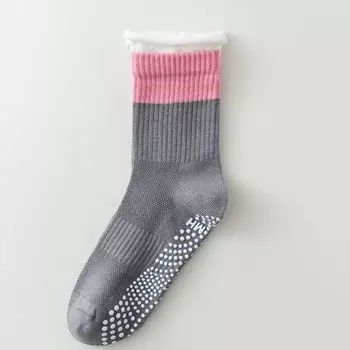 New Color Matching Professional Yoga Socks Women Spring/Summer Tube Silicone Non-Slip Indoor Sports Fitness Special Pilates Socks 9057 Gray [1 pair]]