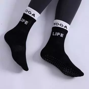 Новые цветные нескользящие спортивные носки длиной до середины голени для женщин, носки для йоги, пилатеса, танцев в помещении, фитнеса, тренировок, носки для пола