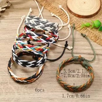 New colored wax thread couple hand rope hand-woven bracelet simple casual six-piece bracelet разноцветный