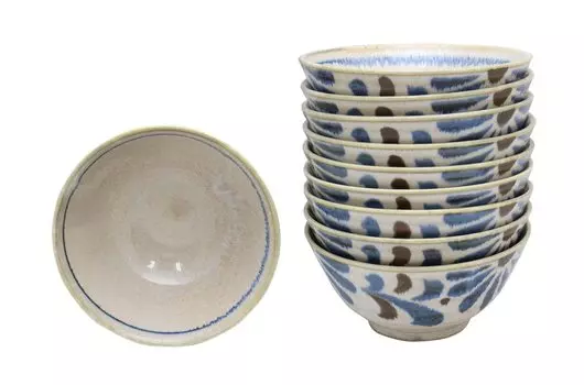 New [Commercial use set] Yachimun-patterned tropical tableware selected by an Okinawan grandmother. Set of 10 multipurpose bowls (medium) that can be