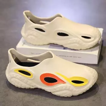 New Concise Men s Slip-on EVA Waterproof Sandals Mans Summer Non-slip Shoes Men Outdoor Thick Bottom Slippers Soft Beach Shoe 38 бежевый