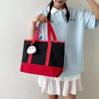 New contrasting color cartoon large-capacity shoulder canvas bag, tote shopping bag, mommy bag, women s bag, make-up bag, tutoring bag.