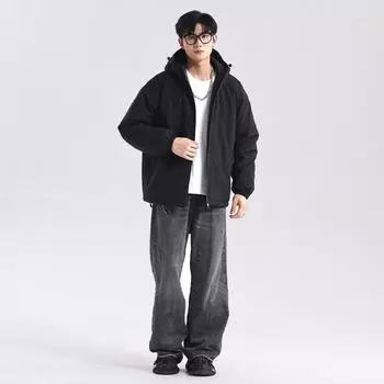 New Cotton Clothes Men s Winter Thickened Warm Tooling Couple Cotton Clothes Jacket Hooded Windproof Jacket Cotton S чёрный