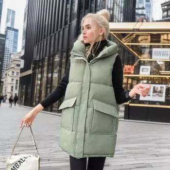 Новая хлопковая одежда женская средняя и длинная зимняя утолщенная талия жилет хлопковая термоодежда жилет женский M розовый