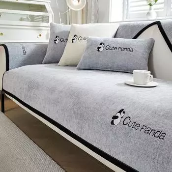 New Cotton Linen Sofa Cover Solid Colour Embroidered Panda Sofa Cover for Living Room Non-Slip Four Season Universal Sofa Cover 70x70cm 1pcs